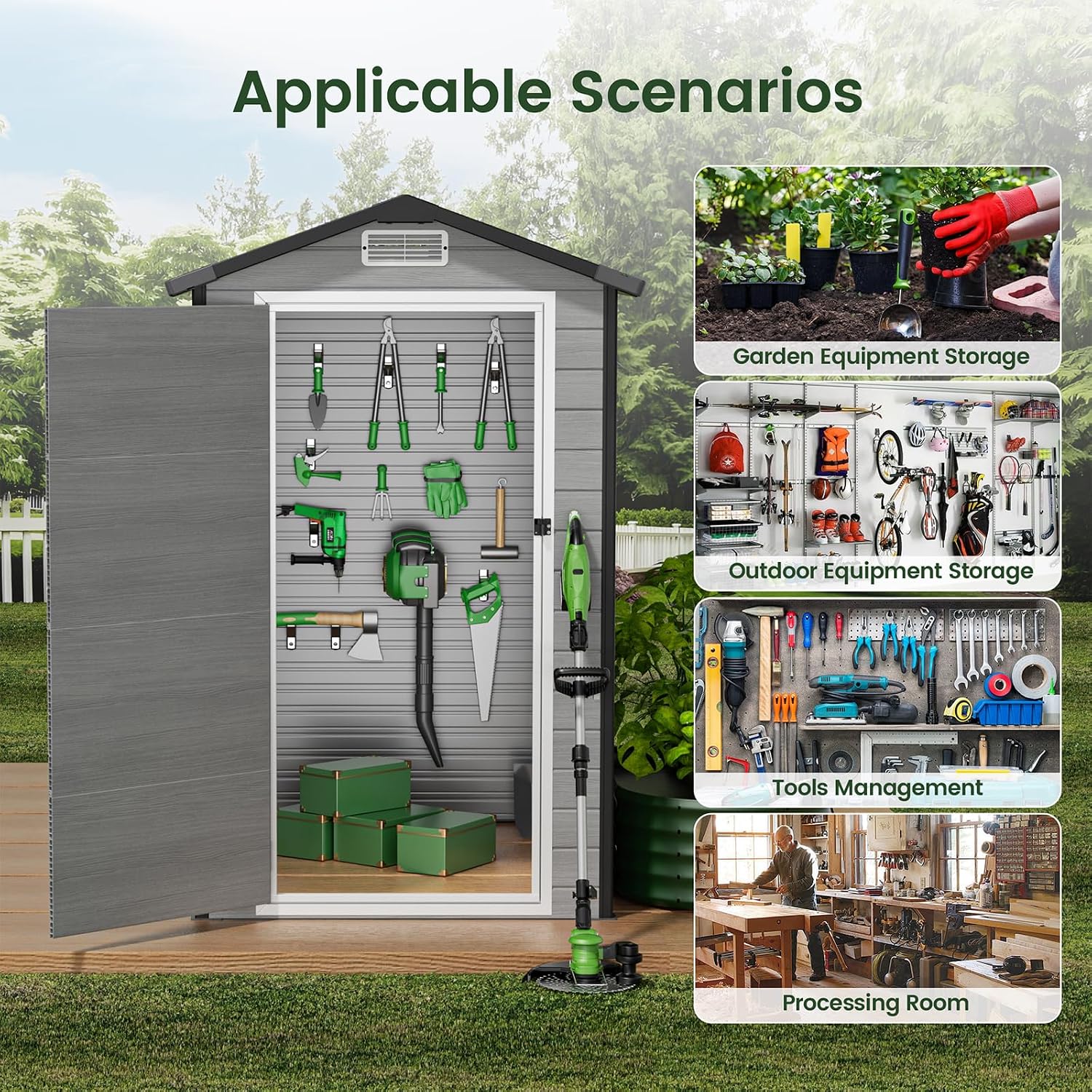 Outdoor Storage Shed with Floo - Garden Tools 评论和价格